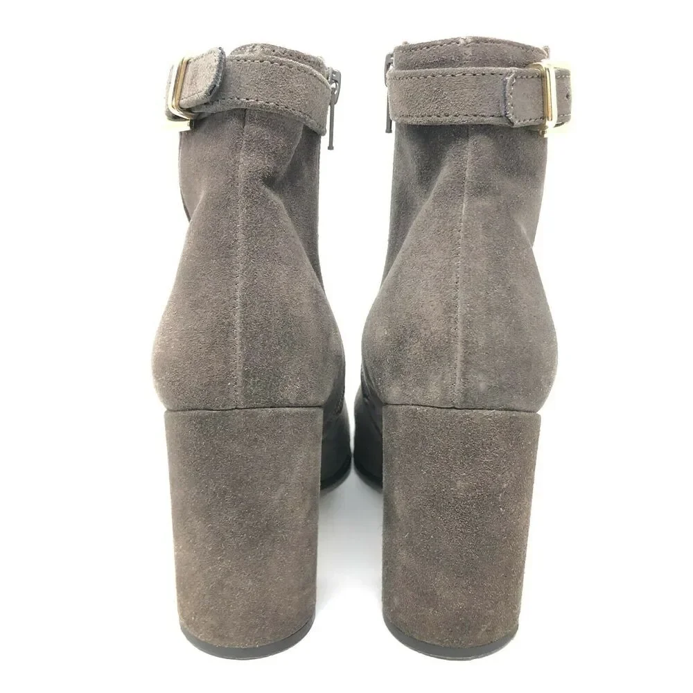 J Crew Barrett Ankle Boot Womens 6.5‎ Taupe Suede Chunky Heel Bootie Italy